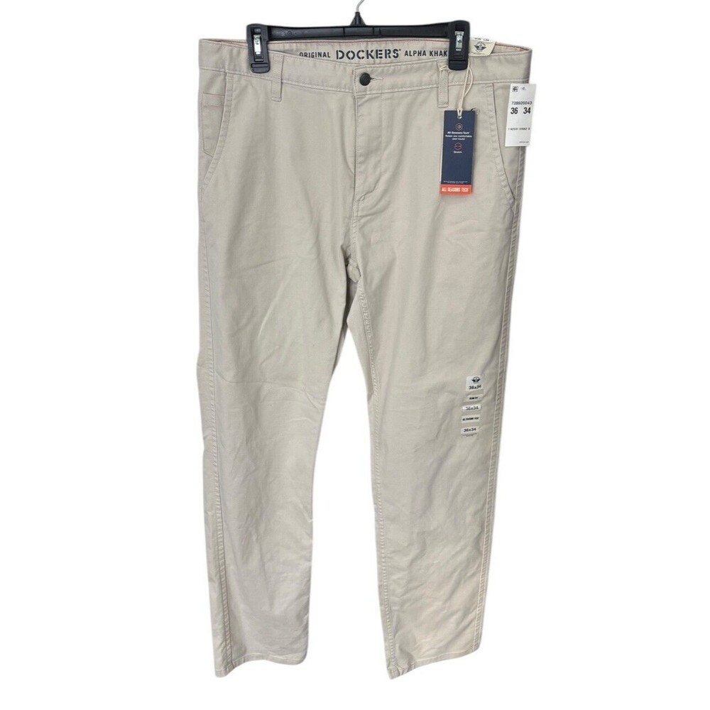 Dockers Alpha Khaki All Seasons‎ Tech Pants Beige 36x34 Slim Fit